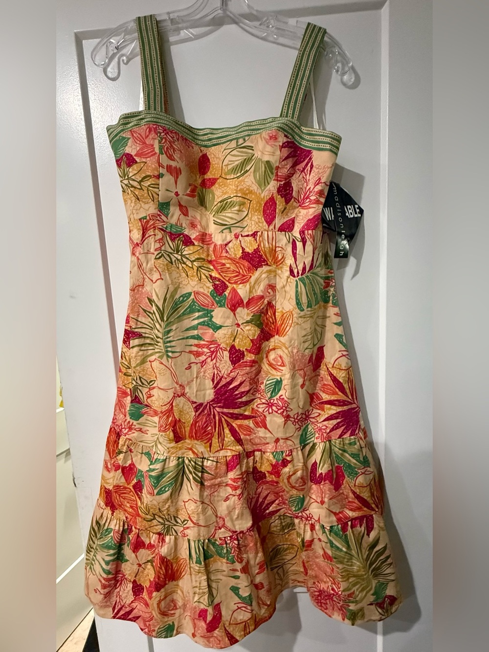 Tropical Floral Sundress with Green Straps